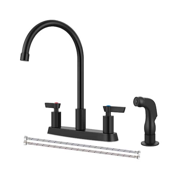 2 Handle Kitchen Vessel Sink Faucet with kitchen faucet, side sprayer, spray hoses, supply lines Matte Black
