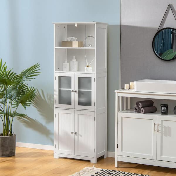 23.5 in. W x 12 in. D x 64 in. H White Bathroom Tall Storage Linen Cabinet Tower w/Glass Door & Adjustable Shelf