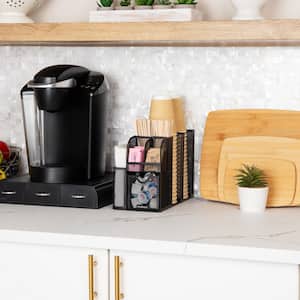 Black Cup and Condiment Station Countertop Organizer Metal 5.75 in. L x 11 in. W x 11.5 in. H