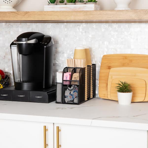 Black Cup and Condiment Station Countertop Organizer Metal 5.75 in. L x 11 in. W x 11.5 in. H