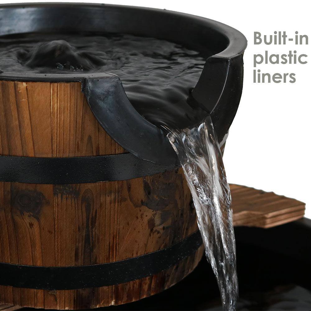 30-Inch Rustic Fir Wood 3-Tier Barrel Outdoor Fountain