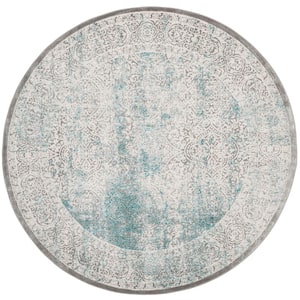 Passion Turquoise/Ivory 5 ft. x 5 ft. Round Border Area Rug