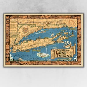 Market Vintage 1933 Map of Long Island Wooden Wall Art