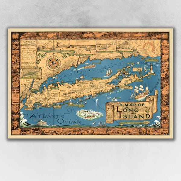 HomeRoots Market Vintage 1933 Map of Long Island Wooden Wall Art