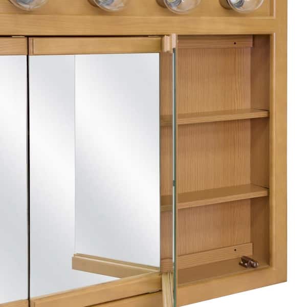 Design House Richland 36 in. x 30 in. x 5 in. Surface-Mount 5-Light Tri-View Bathroom Medicine Cabinet in Nutmeg Oak