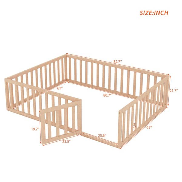 Wooden Platform bed Playpen with extended rail