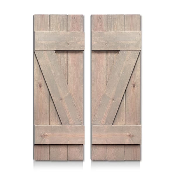 CALHOME 24 in. x 24 in. Pine Wood Closed Board and Batten Z Shutters Pair Silver Gray