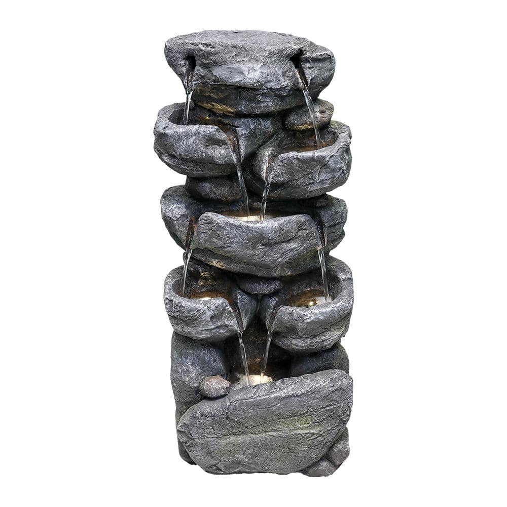 Stacked Rock Cascading Fountain With Led Lights Byy513-1 - The Home Depot