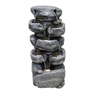 ﻿Stacked Rock Cascading Fountain with LED Lights