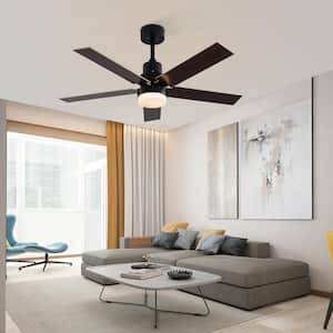 Modern 48 in. Indoor Integrated LED Black 6-Speed Reversible Quiet Motor Ceiling Fan with Remote