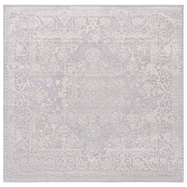 Vogue 7 ft. x 7 ft. Gray/Light Gray Ornate High-Low Square Area Rug