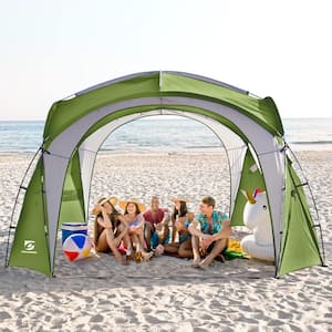 11 ft. x 7 ft. Green 6-Person Canopy Family Beach Tent with Top Rainfly and 4 Large Mesh Windows Waterproof for Camping