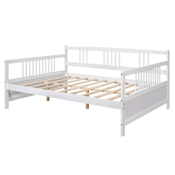 White Wood Frame Full Size Daybed with Semi-Enclosed Bed Rail