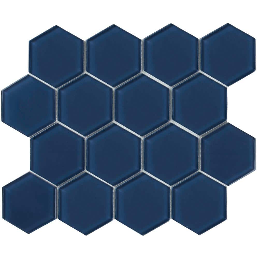Deep Blue Gloss 11x12 Glass Honeycomb Mosaic Tile