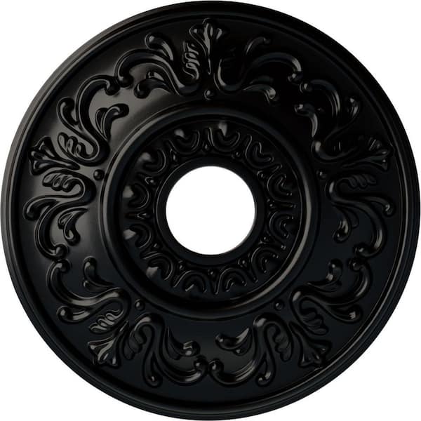 Ekena Millwork 18" x 3-1/2" ID x 1" Valletta Urethane Ceiling Medallion (Fits Canopies upto 3-1/2"), Hand-Painted Jet Black