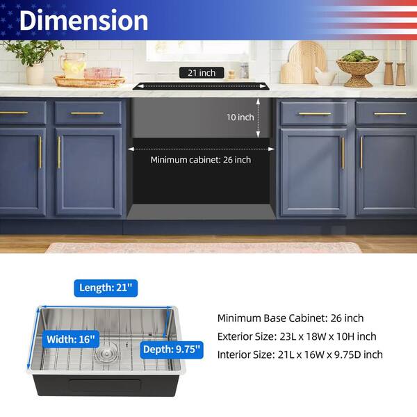 RAINLEX 23 in. L x 18 in. W Undermount Single Bowl 16-Gauge RAINLEX 23 in. L x 18 in. W Undermount Single Bowl 16-Gauge