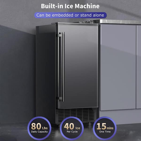 TITTLA 24.3 in. 265 lbs. Built-In Ice Maker in Stainless Steel Flip-up Door  Interior Blue LEDs Lighting Water Filter and Scoop HY126EF - The Home Depot