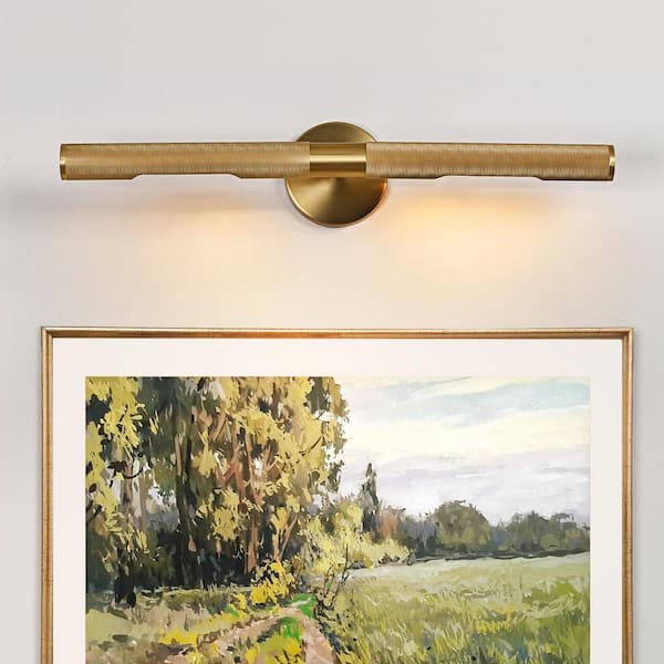 23.62 in. 2-Light Brushed Brass Bathroom Vanity Light Adjustable Picture Light