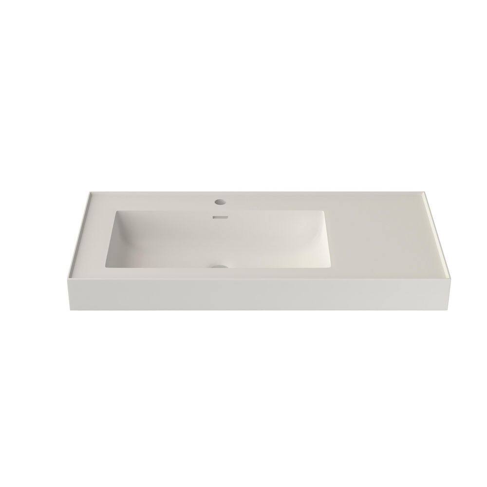 39 x 19 in. Solid Surface Bathroom Vessel Sink Wall Mount or Countertop Left Basin with Faucet Holes in Matte White price history on PriceWatchPro