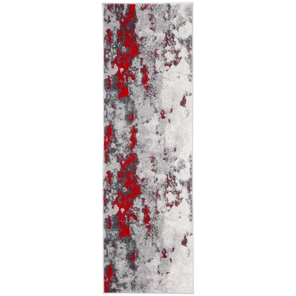 Adirondack 3 ft. x 14 ft. Red/Gray Distressed Abstract Runner Rug