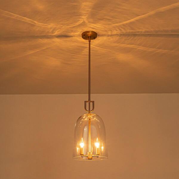 MENCOLULU 10 in. Modern 2-Light Gold Pendant Light with Clear Flat