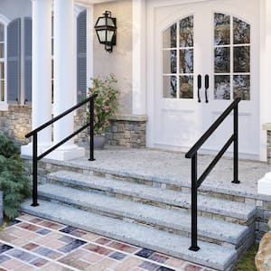 36 in. H x 4.5 ft. W Black Iron Rail Kit Handrails Outdoor Adjustable Exterior Stair Railing Fit 3 or 4 Steps (2-Pack)