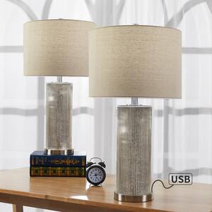 Concord 26 .25 in. Silver Chrome Table Lamp Set with USB (Set of 2)