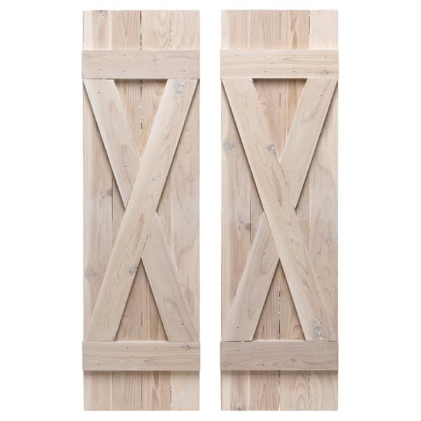 Dogberry Collections 14 in. x 84 in. Wood X Board and Batten Shutters Pair in Whitewash