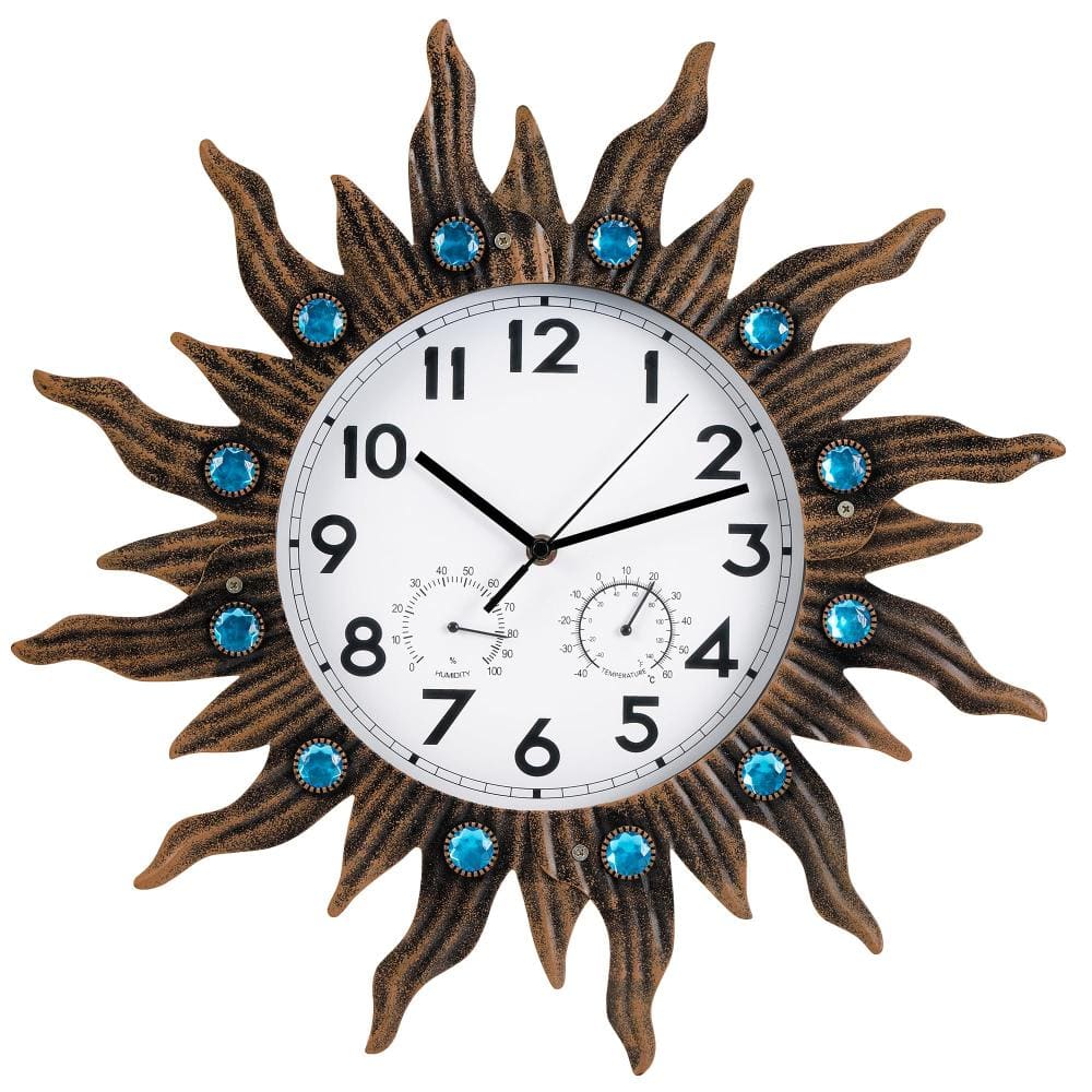 18.5 in Outdoor Wall Clock with Thermometer and Hygrometer, Silent Non-Ticking Waterproof Sun Design, Vintage Copper price history on PriceWatchPro