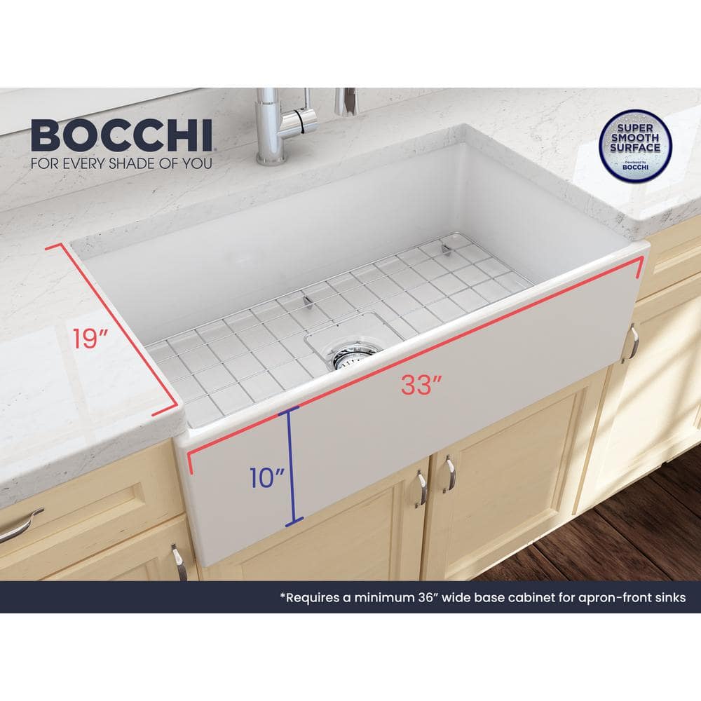 White Fireclay Farmhouse Apron Front 33'' Single Bowl Kitchen Sink