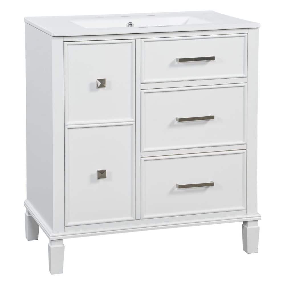 30 in. W x 34 in. H Solid Wood Bath Vanity in White with Flip-Out Drawer and Ceramic Top in White price history on PriceWatchPro