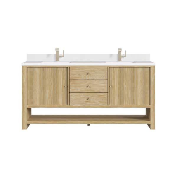 James Martin Vanities Marigot 72.0 in. W x 23.5 in. D x 36 in. H Double Bathroom Vanity in Sunwashed Oak with White Zeus Quartz Top