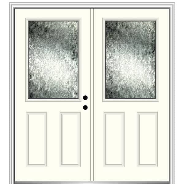 MMI Door Rain Glass 64 in. x 80 in. Left-Hand Inswing 1/2 Lite 2-Panel Painted Alabaster Prehung Front Door on 4-9/16 in. Frame