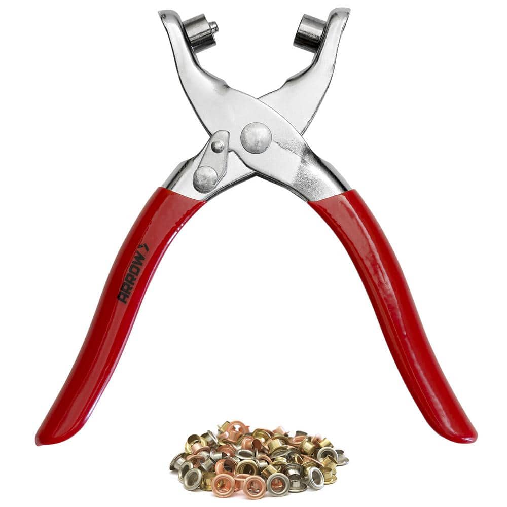 Ergonomic Red Handle Steel Eyelet Plier Kit with Multicolored Eyelets