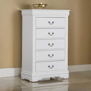 White and Nickel 5-Drawers 31.5 in. Dresser Without Mirror