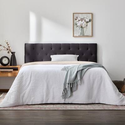 Emmie Adjustable Charcoal Queen Upholstered Low Profile Headboard with Diamond Tufting