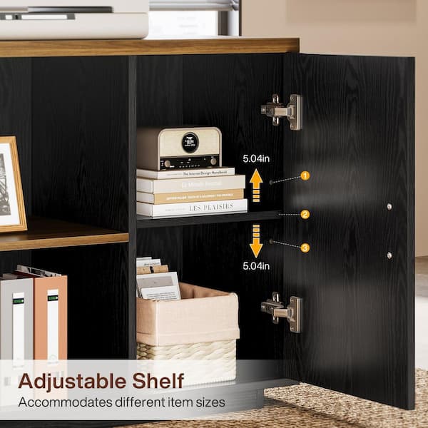 BYBLIGHT Capen 85.8 in. L-Shaped Black & Walnut Wood Executive
