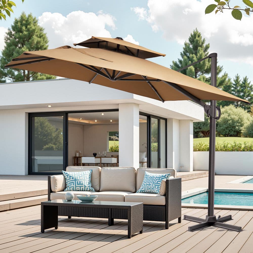 Double Top Aluminium 9.5 ft. Square Heavy-Duty 360-Degree Rotation Cantilever Patio Umbrella in Tan Without Base price history on PriceWatchPro