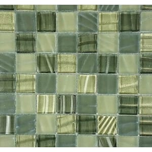 New Era Green Beige 12 in. x 12 in. Square Glossy Glass Mosaic Wall and Pool Tile (11.99 sq. ft./Case)