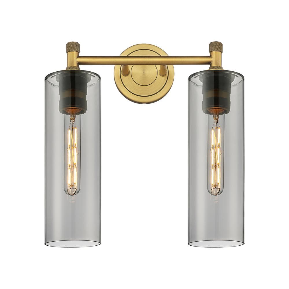 Crown Point 13.88 in. 2-Light Brushed Brass Vanity Light with Black Glass Shade price history on PriceWatchPro