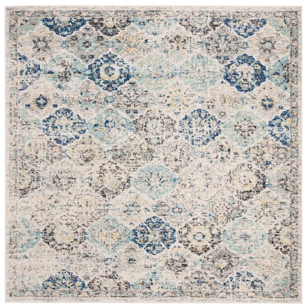 SAFAVIEH Madison Ivory/Aqua 7 ft. x 7 ft. Square Border Area Rug