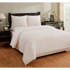 Angelique Comforter 3-Piece Peach Full/Queen 100% Tufted Unique Luxurious Soft Plush Chenille Comforter Set