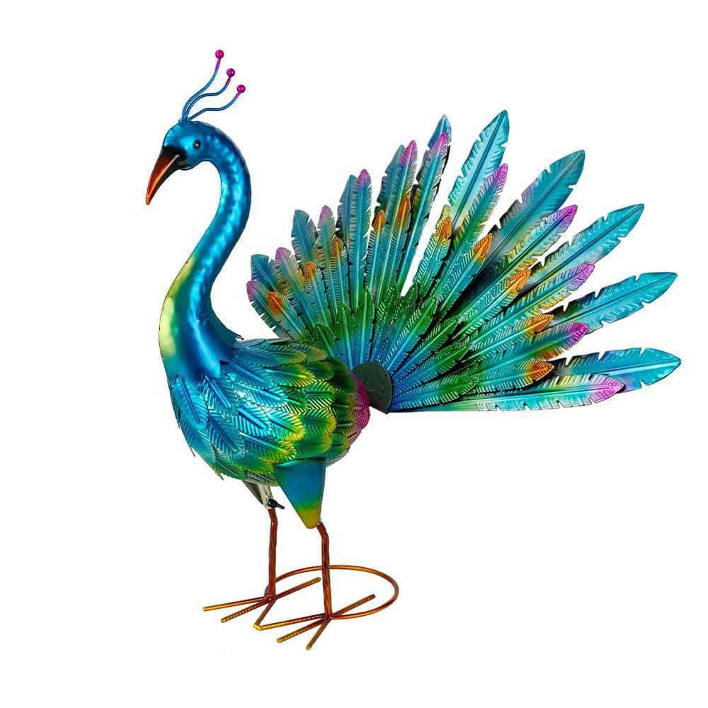 Peacock Outdoor Statues Metal Peacock Tail Spread Garden Statues