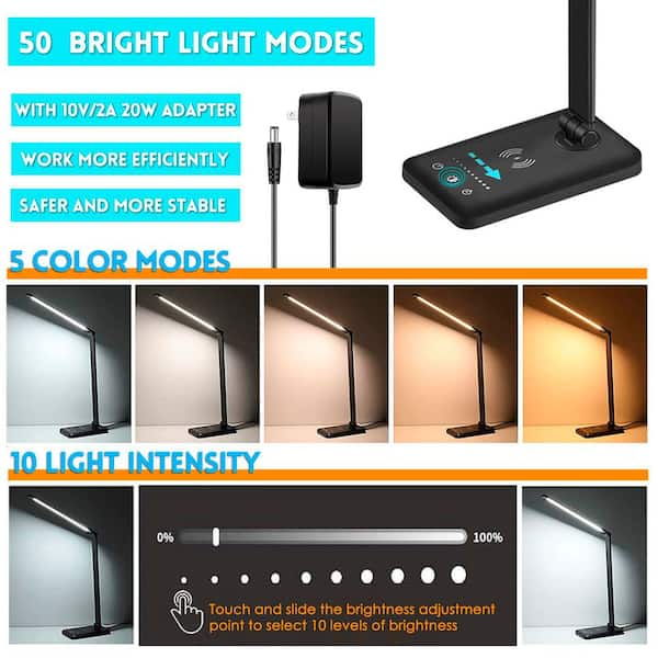 Woputen LED Desk Lamp – Dimmable, 5 Light Modes, Touch Control, USB Charging Port, Foldable Arm, 45-Minute Auto-Off Timer