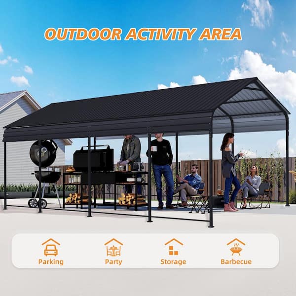 12 ft. x 20 ft. Heavy Duty Metal Carport With Galvanized Steel Roof With Enhanced Base