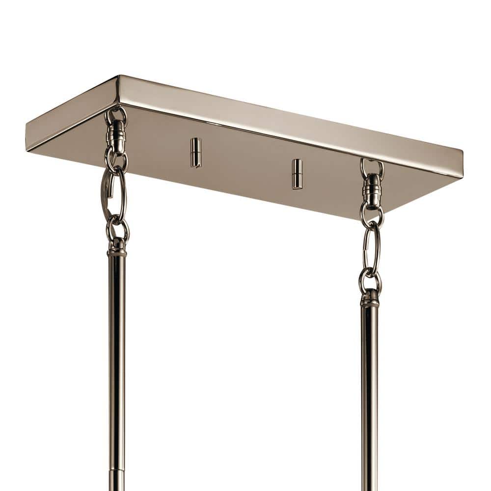 Polished Nickel and Brass 5-Light Linear Chandelier with Ribbed Glass Shades