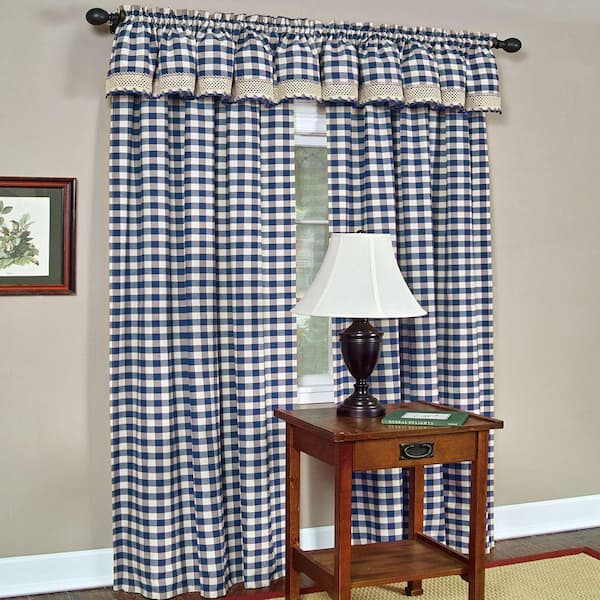 ACHIM Buffalo Check 42 in. W x 84 in. L Polyester/Cotton Light Filtering Window Panel in Navy