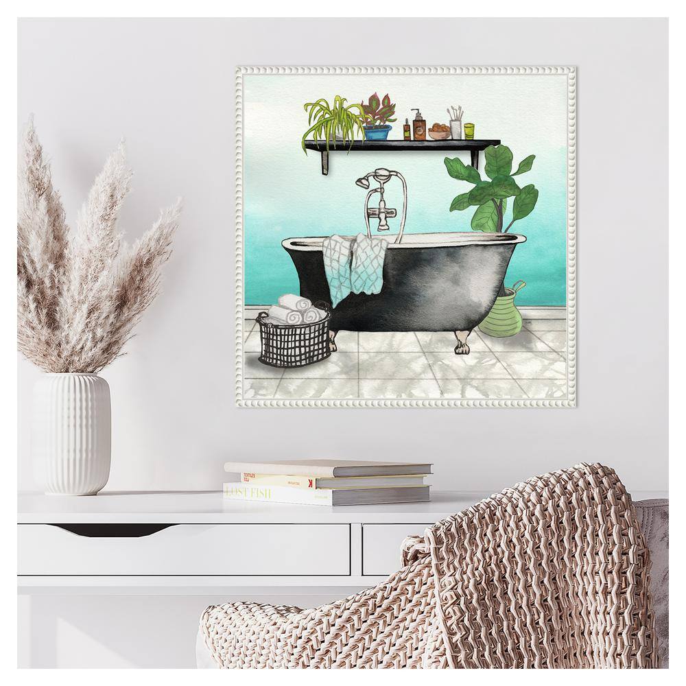 Botanical Bath Black and White Canvas Framed Wall Art