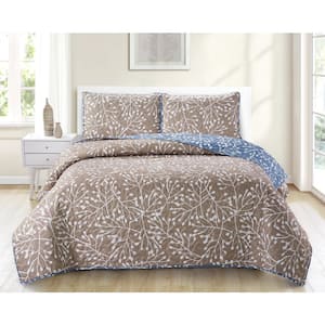 Branches 3-Piece Tan Microfiber King Quilt Set