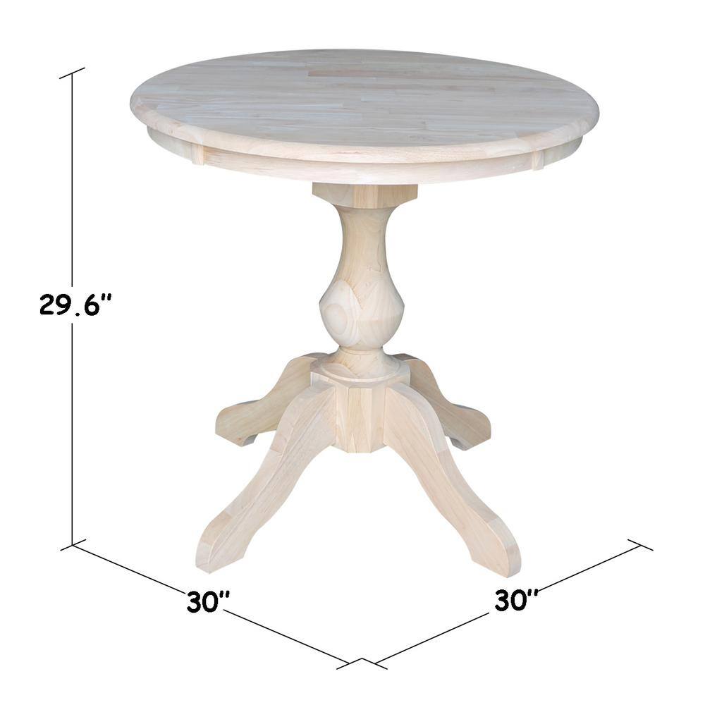 Elegant 30" Round Unfinished Rubberwood Pedestal Dining Table